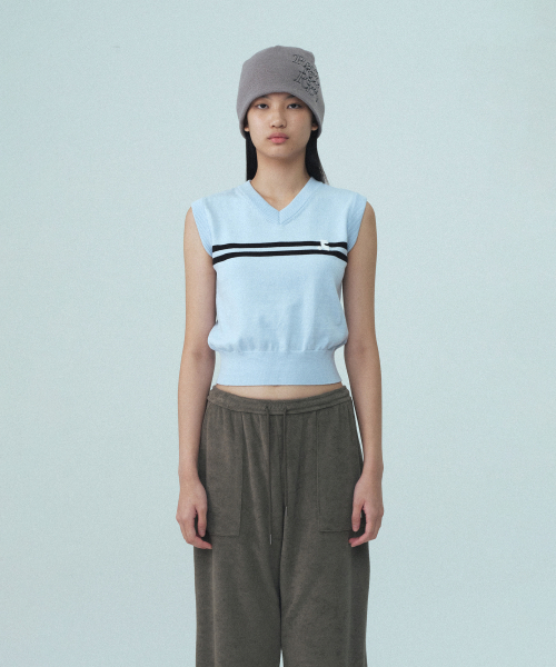 DOUBLE LINE KNIT VEST - SKY BLUE