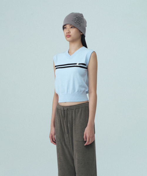 DOUBLE LINE KNIT VEST - SKY BLUE