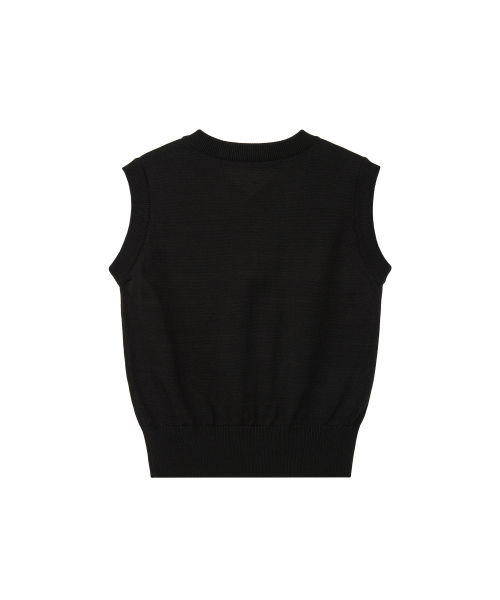 DOUBLE LINE KNIT VEST - BLACK