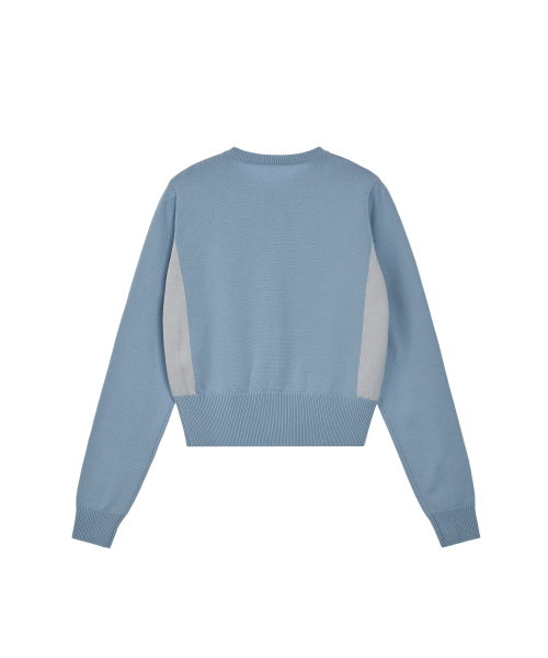 ROUND NECK KNIT ZIP-UP - SKY BLUE