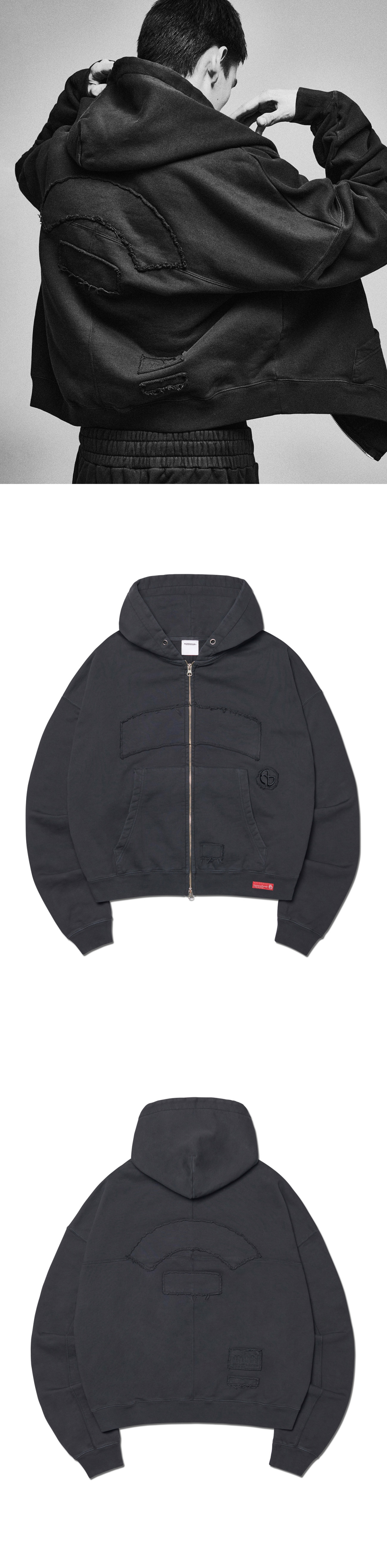 ◆NOMANUAL◆ NM X MP HOODED ZIPUP WASHED BLACK MUSINSA | NOMANUAL NM x MP HOODED ZIP-UP - WASHED BLACK