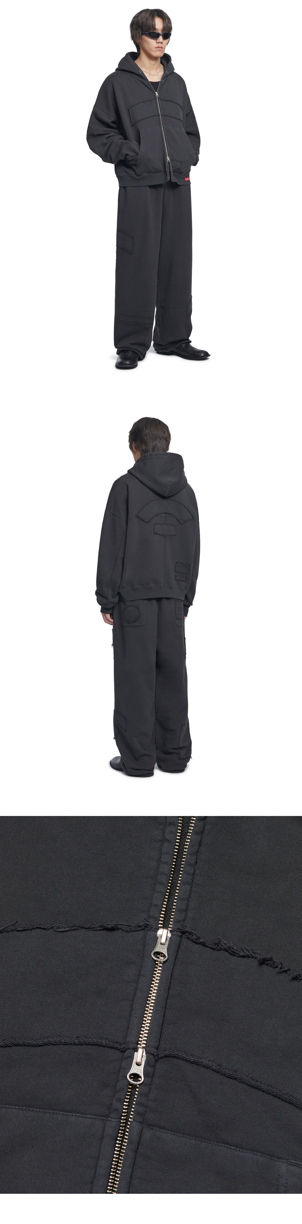 MUSINSA | NOMANUAL NM x MP HOODED ZIP-UP - WASHED BLACK