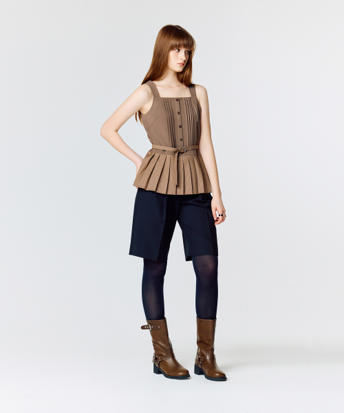L15 PLEATS CHECK SLEEVELESS (BROWN)