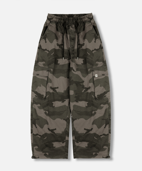CAMO WASHING WIDE CARGO STRING PANTS [KHAKI]