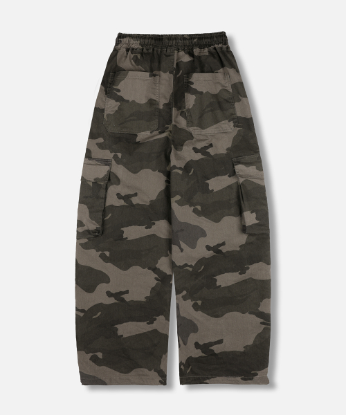 CAMO WASHING WIDE CARGO STRING PANTS [KHAKI]