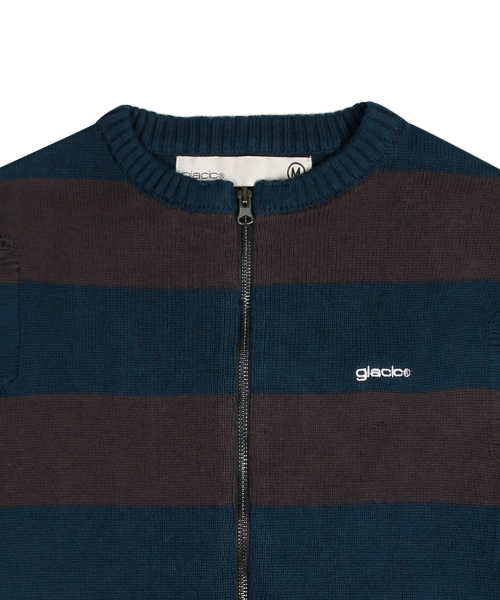 GNT055 ダメージ加工ロングスリーブジップアップニット (ネイビー)