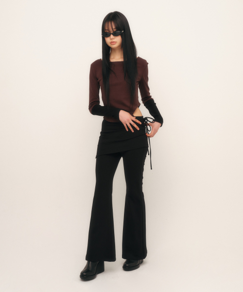 C LAYERED SKIRT PANTS_BLACK