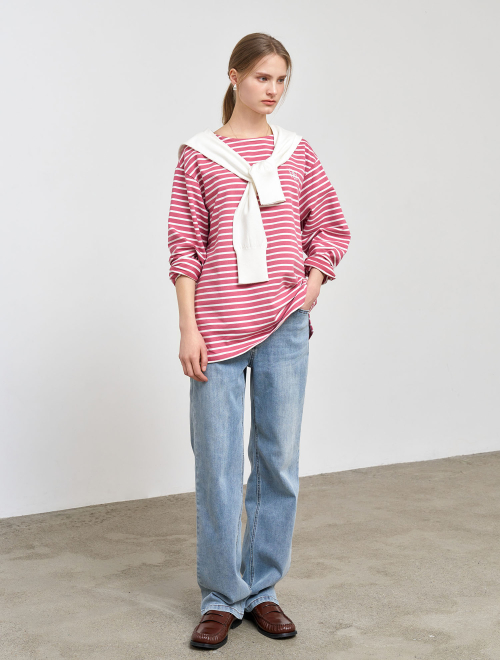 Футболка UNISEX в полоску с длинным рукавом Mauve Pink / SBE1U01003