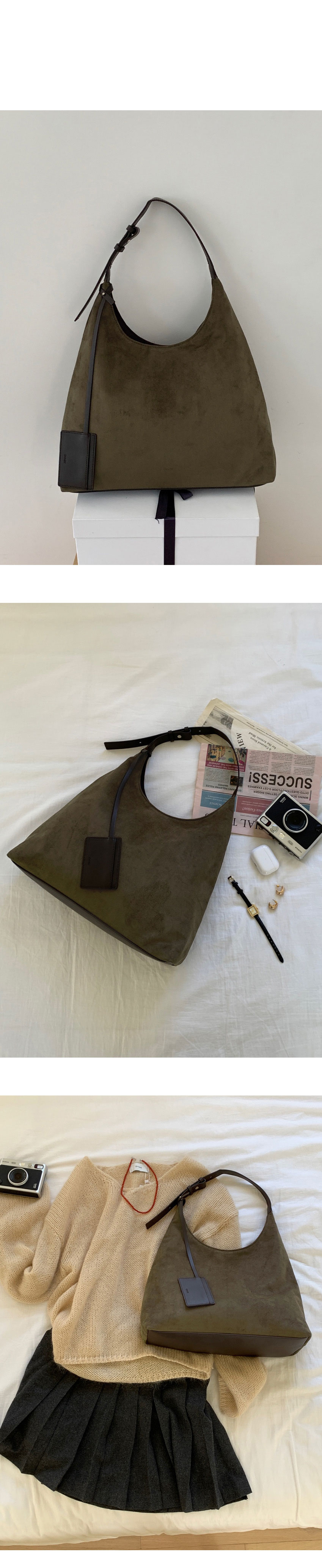 OVHEE Flume Suede Hobo Bag Khaki Brown/ショルダーバッグ 韓国 OVHEE】 Flume Suede Hobo Bag KHAKI BROWN (OVHEE/ハンドバッグ