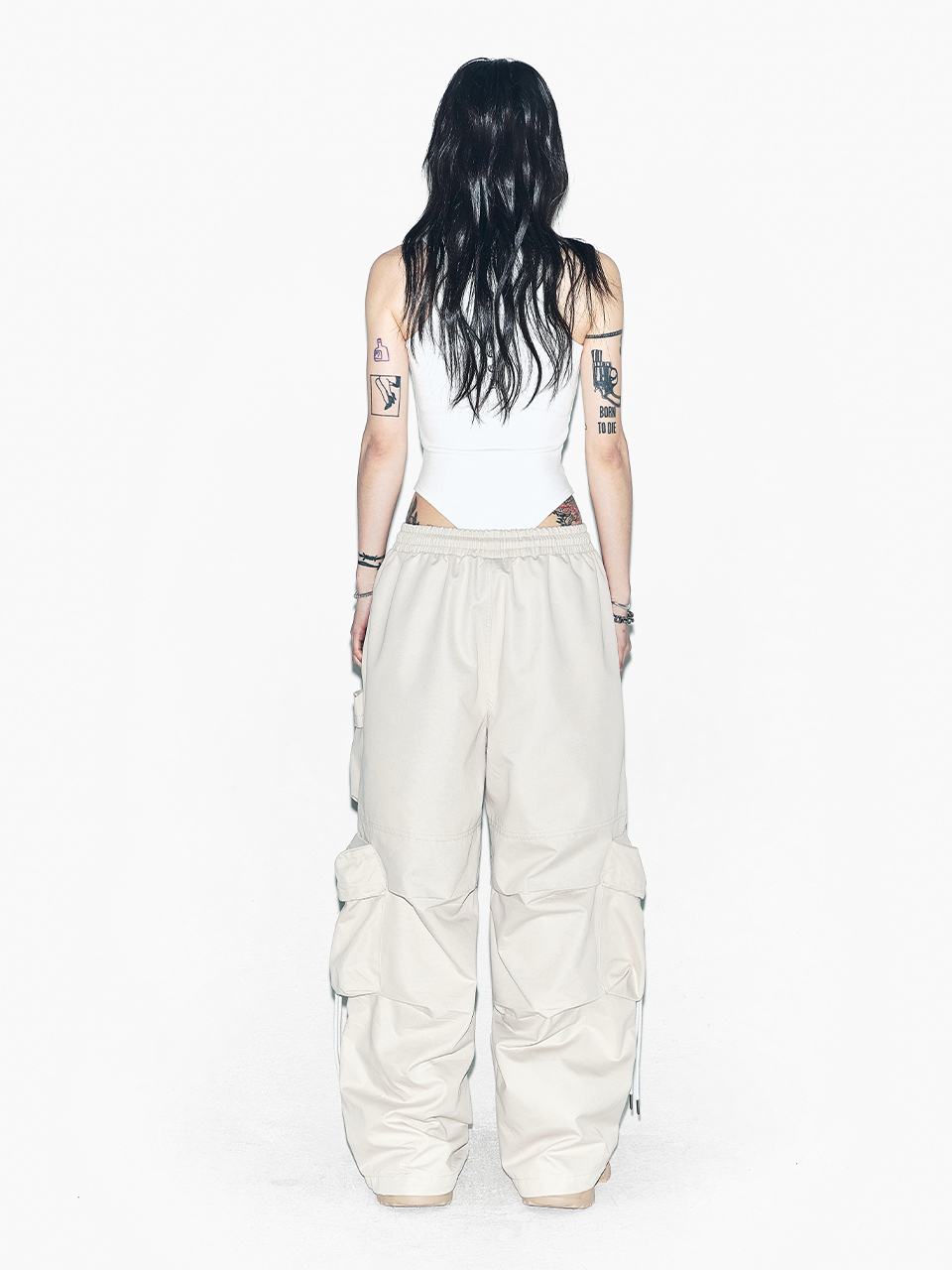 MUSINSA | L.E.E.Y SOLID POCKET WIDE BANDING PANTS LIGHT BEIGE