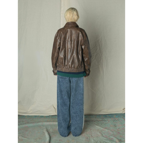 (UNISEX) Кожаная куртка с ручной росписью Brown