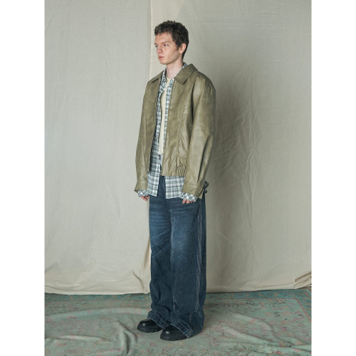 (UNISEX) Куртка из экокожи с ручной росписью olive