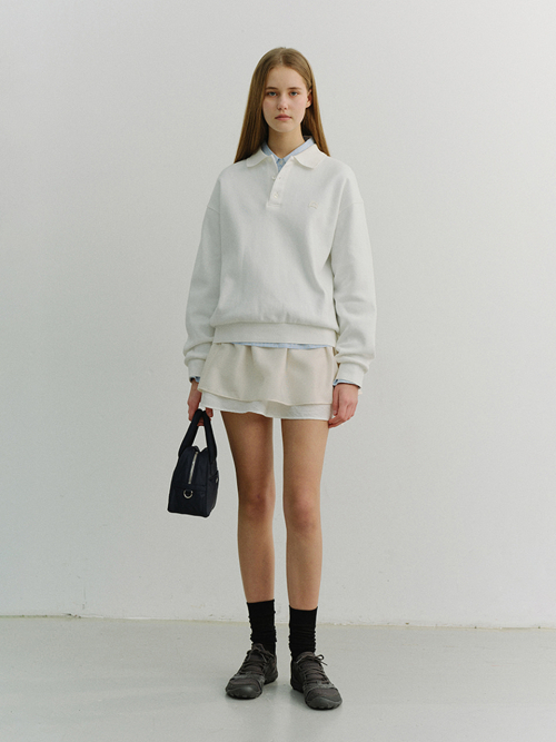 UNISEX LEATHER LOGO COLLARED T-SHIRT_UDTS6A110_WHITE
