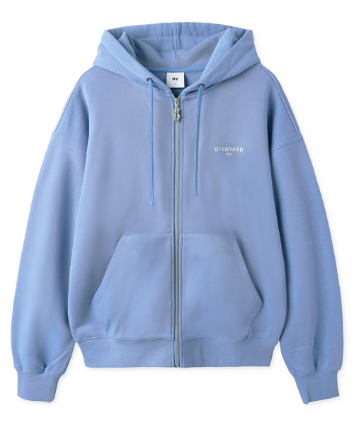 EMBROIDERED SKETCH DOLLY HOODIE ZIP UP - LIGHT STEEL BLUE