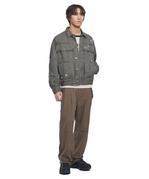 FLAP WIDE SLACKS - DARK BROWN