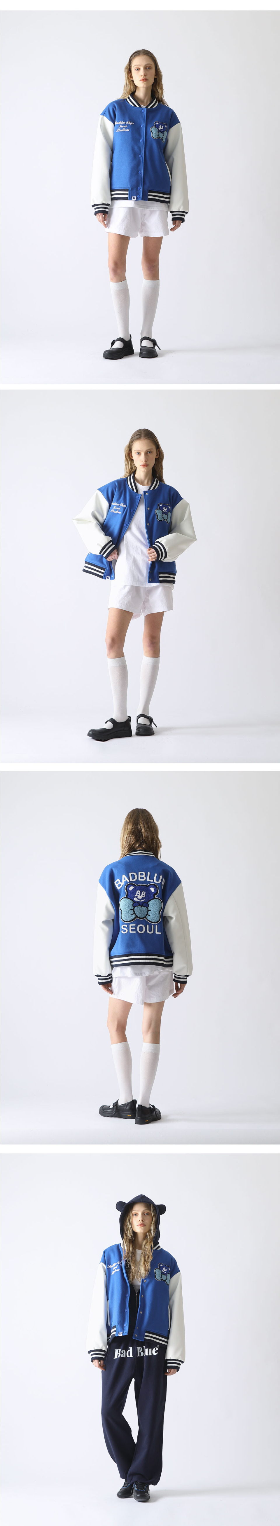 MUSINSA | BADBLUE BadBear Seoul Varsity Jacket Blue