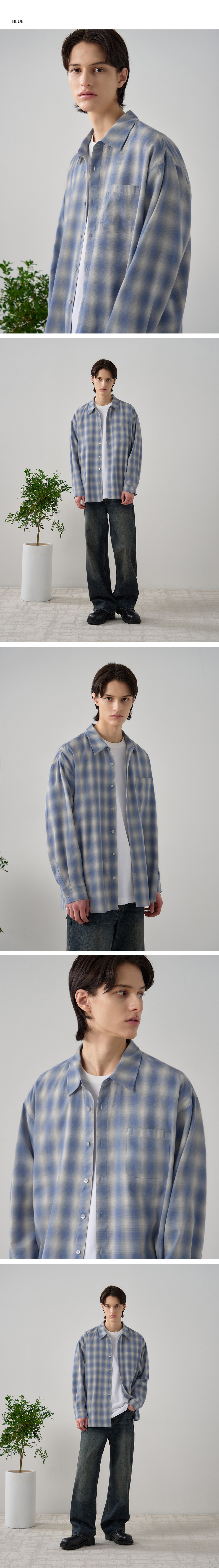 ★MUSINSA STANDARD★ Relaxed ombre check shirt white blue MM MUSINSA | MUSINSA STANDARD Relaxed Ombre Check Shirt [White