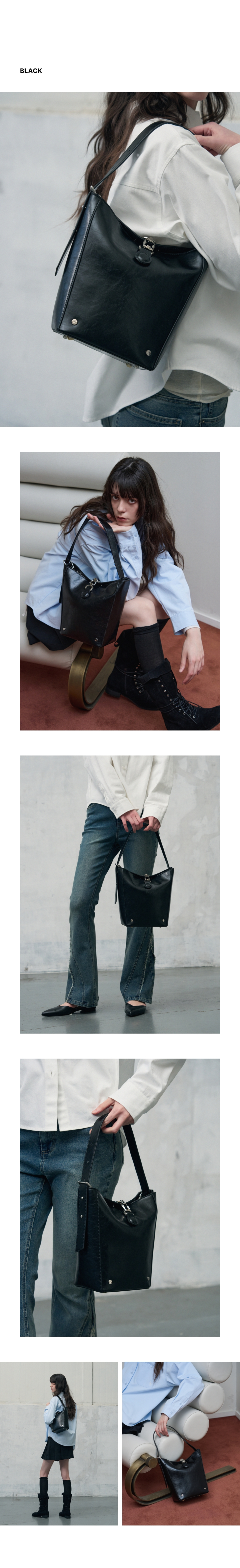 MUSINSA | LEATHERY Bolted Cow Leather Magnetic Bucket Bag