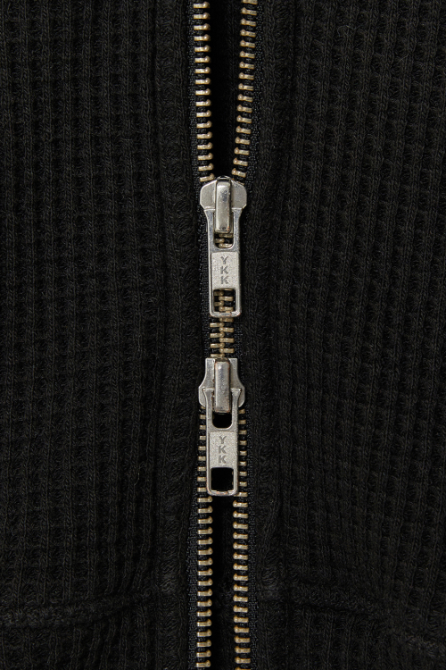 чёрный CAT WAFFLE ZIP-UP HOODIE [BLACK]