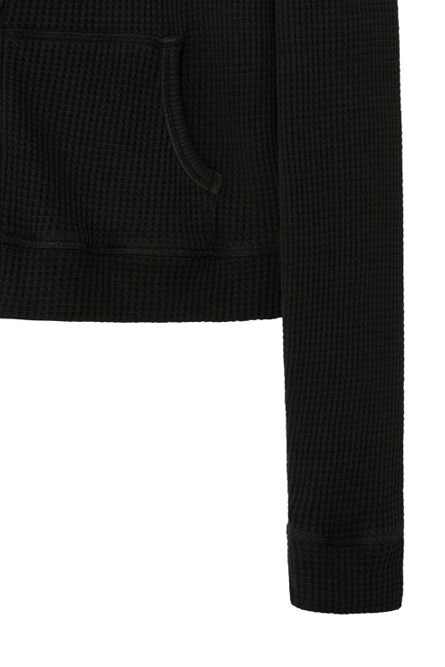 чёрный CAT WAFFLE ZIP-UP HOODIE [BLACK]