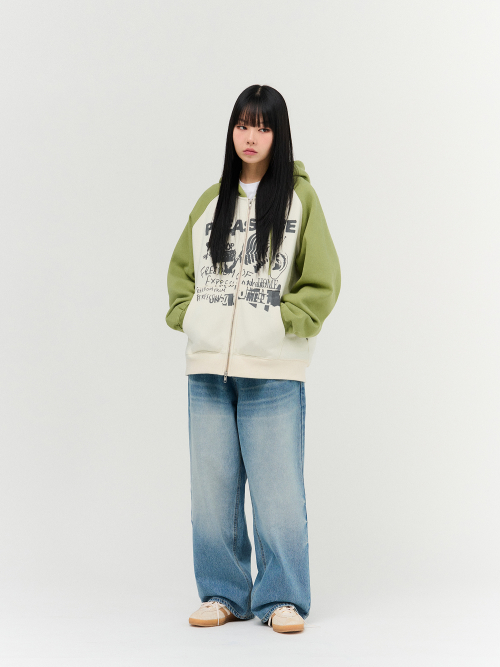 Худи на молнии Freedom с рукавом реглан_Cream/Olive Green