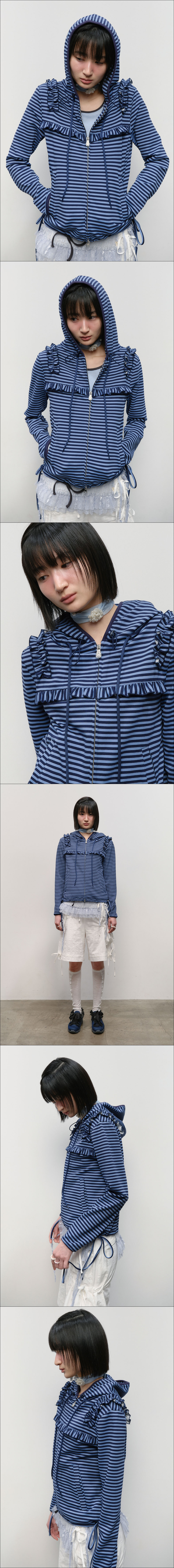 Ruffled Stripe Zip Hoodie [Blue] 상세 이미지 2