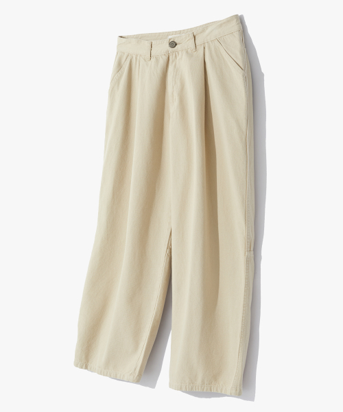 Широкие хлопковые брюки с защипами и карманами Beige