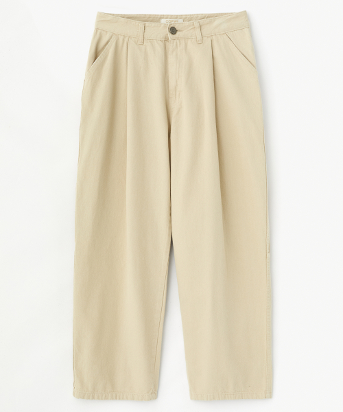 Широкие хлопковые брюки с защипами и карманами Beige