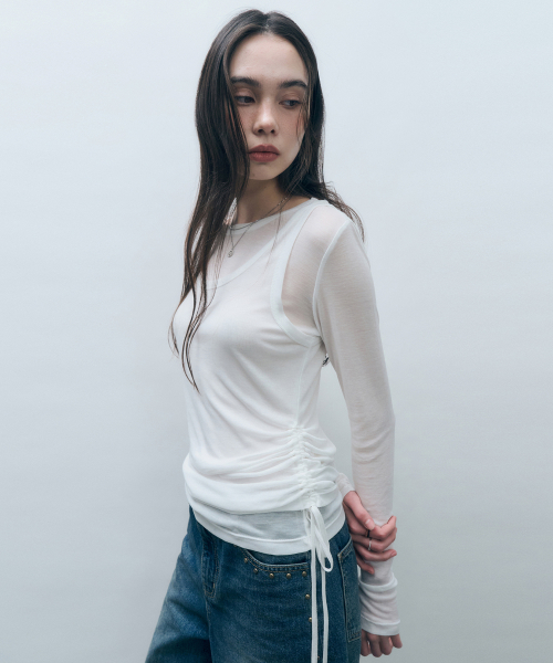 [SET] Футболка со сборками сбоку White MDTS067WHITE