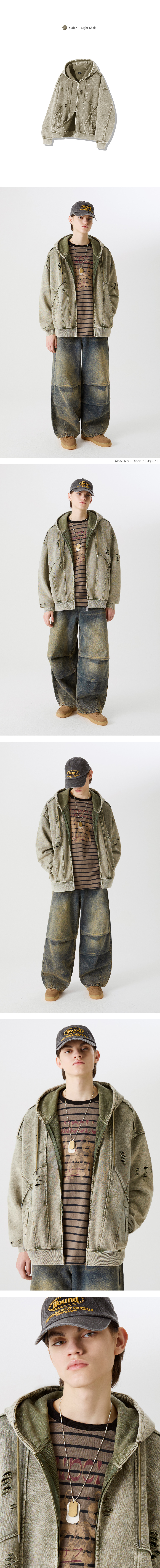 MUSINSA | TRILLION Overfit Destroyed Pigment Hooded Zip-Up