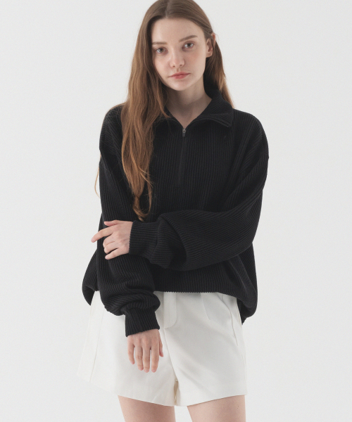 Свободный трикотажный анорак с воротником (Black)
