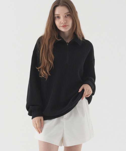 Свободный трикотажный анорак с воротником (Black)