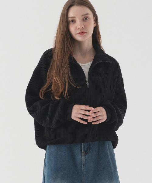 Свободный трикотажный зип-худи (Black)