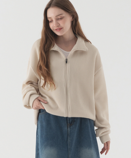 Удобный оверсайз кардиган на молнии (Beige)
