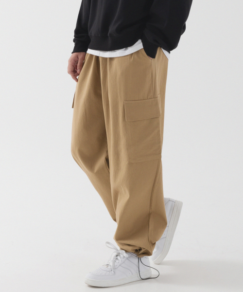 Широкие хлопковые карго на завязках (dark beige)