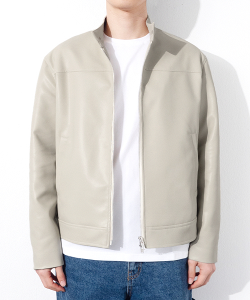 RG Synthetic Leather Moto Jacket (Cream)