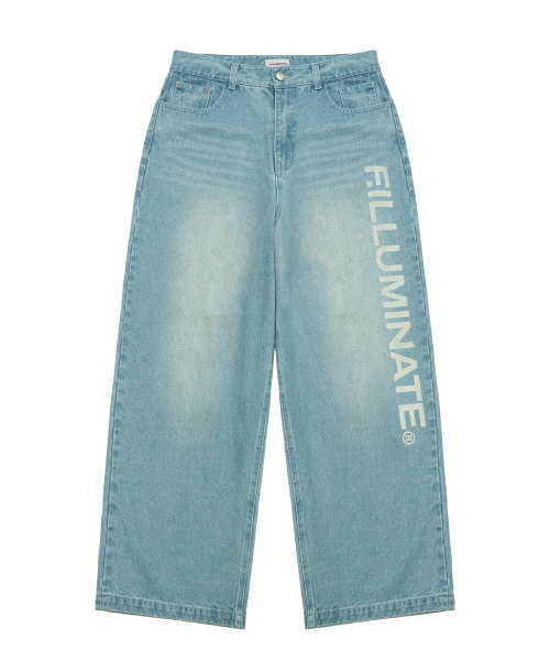 Широкие джинсы с надписью, Light Blue