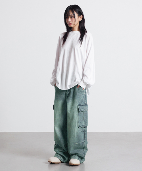 Джинсы карго с защипами washed denim - Blue