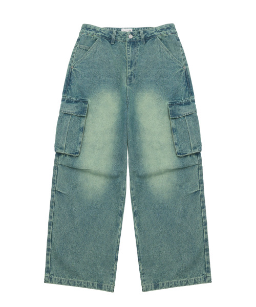 Джинсы карго с защипами washed denim - Blue