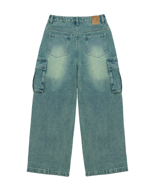 Джинсы карго с защипами washed denim - Blue