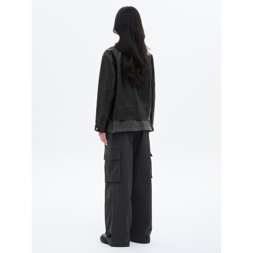 Байкерская куртка из потертой экокожи Black