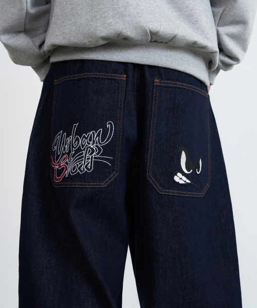 Back Pocket Artwork Denim Pants (Indigo)