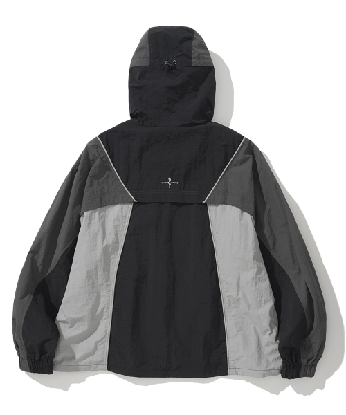 Colour Block Nylon Windbreaker Jacket - Charcoal
