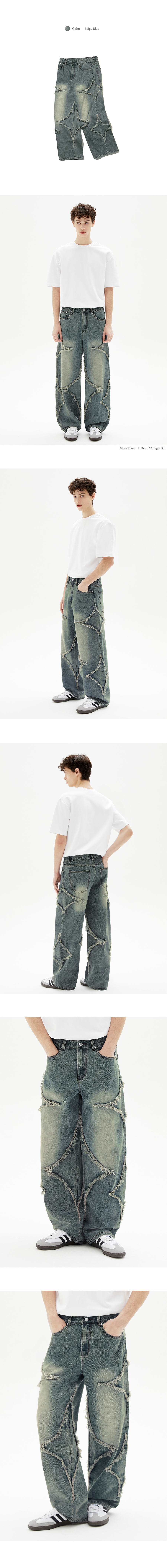 MUSINSA | TRILLION Star Applique Damaged Washed Denim Pants