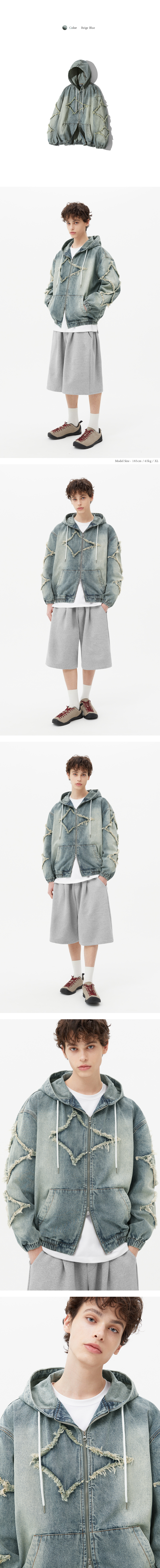 ★TRILLION★Star Applique Damage Washed Denim Jacket★ MUSINSA | TRILLION Star Applique Damage Washing Denim Jacket