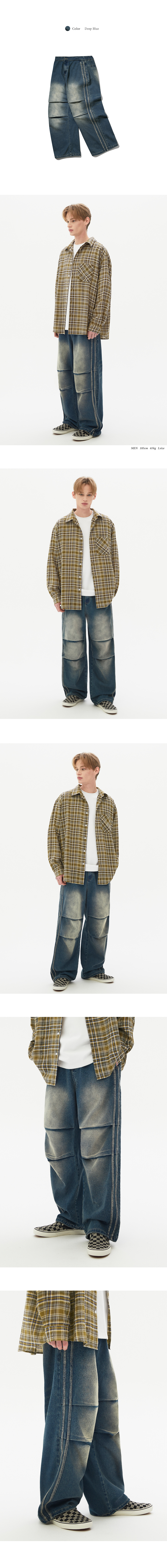 ★TRILLION★ Parachute track line banding denim pants DEEP B Trillion Parachute Track Line Banding Denim Pants (SAND BLUE