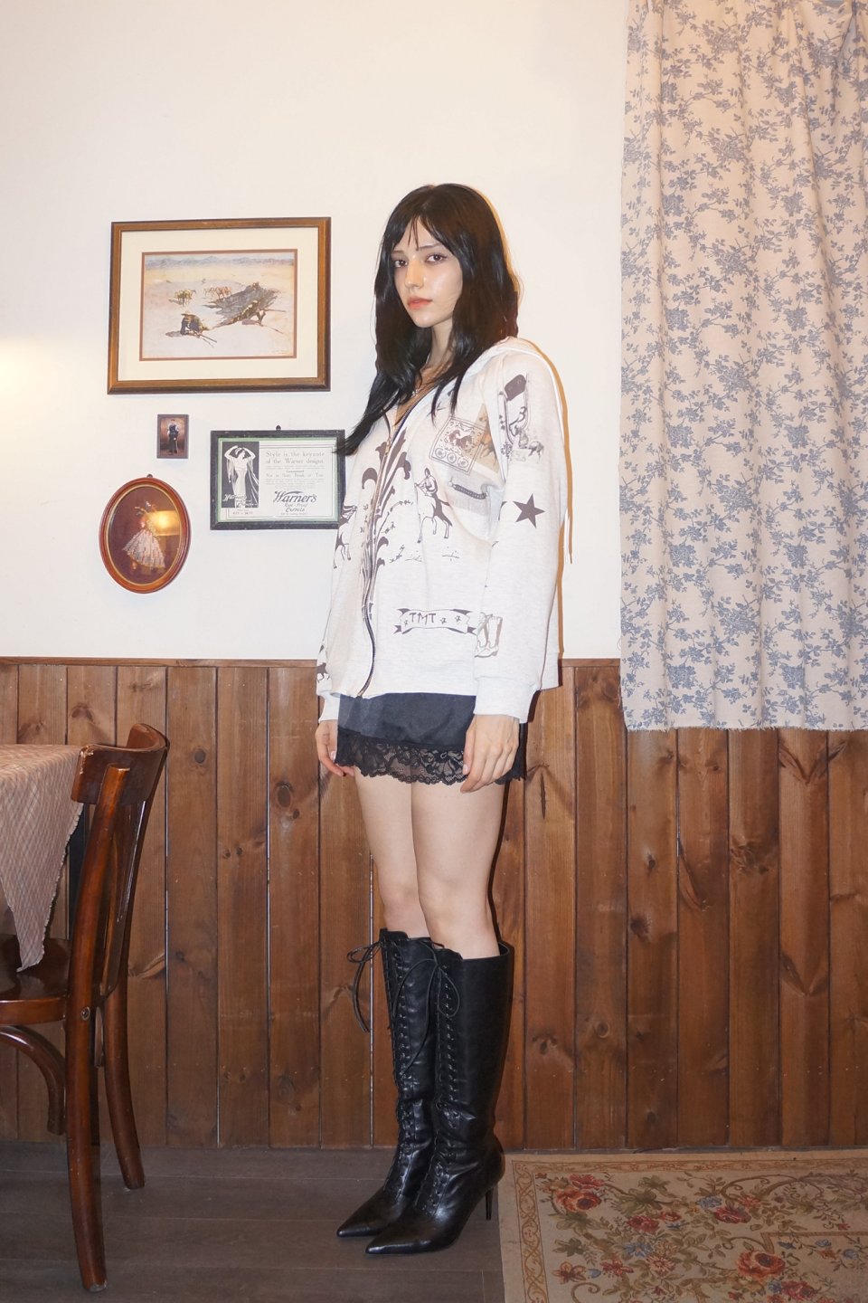 トップス TOOMUCHTAX PRINTED WAFFLE ZIP-UP HOODIE PRINTED WAFFLE ZIP-UP HOODIE (IVORY) - toomuchtax