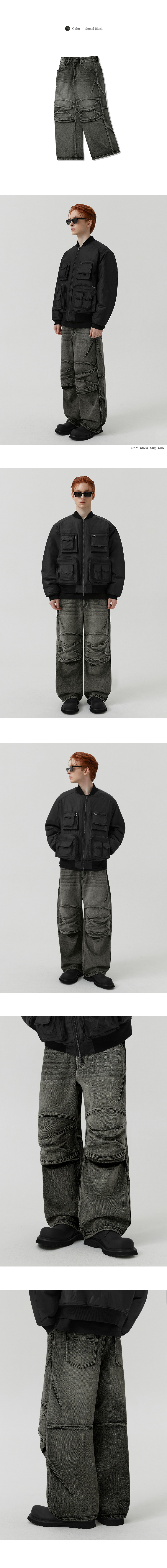 ★TRILLION★ Knee Cap Multi Dart Washing Wide Denim Pants YE MUSINSA | TRILLION Knee Cap Multi Dart Washing Wide Denim