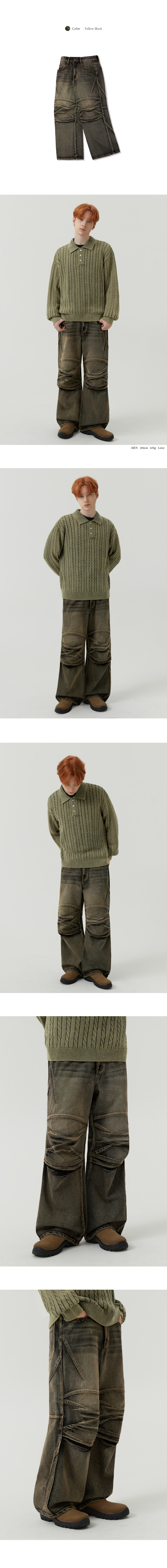 ★TRILLION★ Knee Cap Multi Dart Washing Wide Denim Pants BL MUSINSA | TRILLION Knee Cap Multi Dart Washing Wide Denim