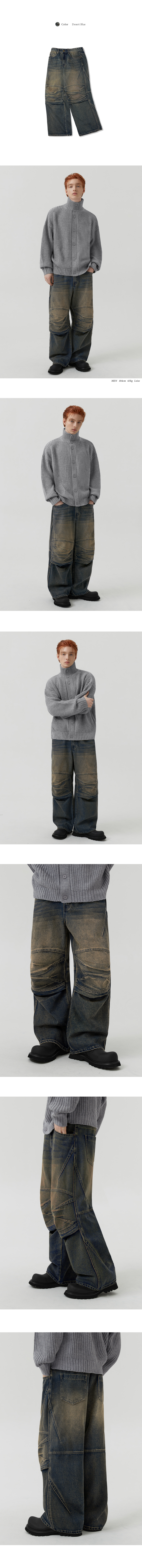 ★TRILLION★ Knee Cap Multi Dart Washing Wide Denim Pants BL MUSINSA | TRILLION Knee Cap Multi Dart Washing Wide Denim